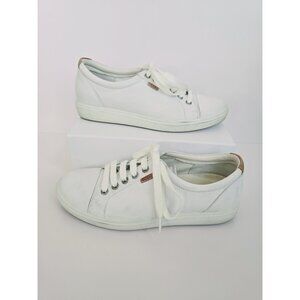Ecco Soft 7 Leather White Low Top Lace Up Womens Comfort Sneakers Shoes 38 7 7.5